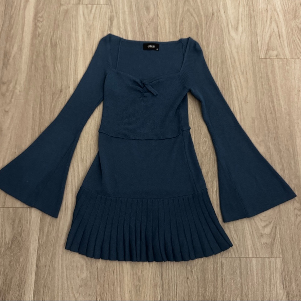 Cider Blue Flared Sleeve Dress